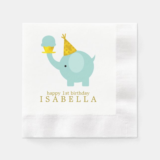 Serviette En Papier Sweet Mint Green Elephant fête d'anniversaire (Devant)