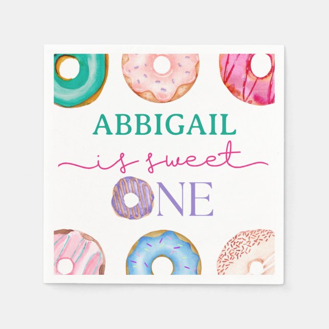 Serviette En Papier Sweet One aquarelle beignes 1er anniversaire (Devant)