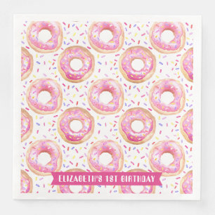 Serviette En Papier Sweet One Donut rose 1er anniversaire fête
