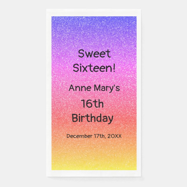 Serviette En Papier Sweet sixteen 16e anniversaire Glittery rose Perso (Devant)