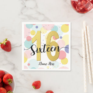 Serviette En Papier Sweet sixteen 16ème anniversaire Pastel Rainbow Go