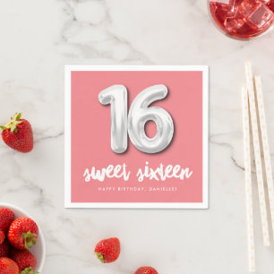 Serviette En Papier Sweet sixteen Anniversaire Balloon rose