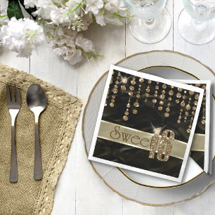 Serviette En Papier Sweet sixteen bijou satiné Noir Gold ID260