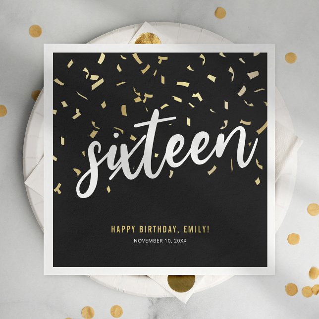 Serviette En Papier Sweet sixteen Black Gold 16e fête d'anniversaire (Créateur téléchargé)