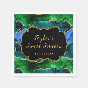 Serviette En Papier Sweet sixteen d'Agate Peacock bleu et vert