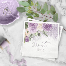 Serviette En Papier Sweet sixteen floral étincelantes Mauve ID912