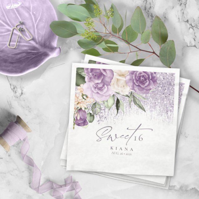 Serviette En Papier Sweet sixteen floral étincelantes Mauve ID912 (Créateur téléchargé)