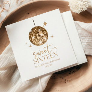 Serviette En Papier Sweet sixteen Gold Disco Ball 16e fête d'anniversa