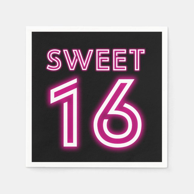 Serviette En Papier Sweet sixteen Neon tendance Hot rose et noir (Devant)