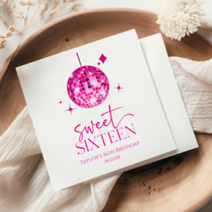 Serviette En Papier Sweet sixteen Pink Disco Ball 16e fête d'anniversa