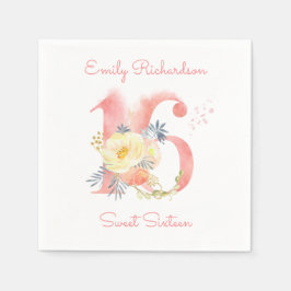 Serviette En Papier Sweet sixteen rose rose pâle 16 Anniversaire