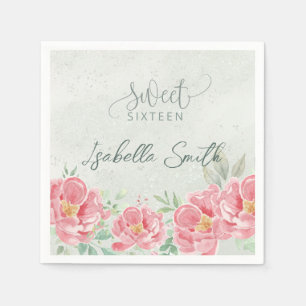Serviette En Papier Sweet sixteen vert doux et rose