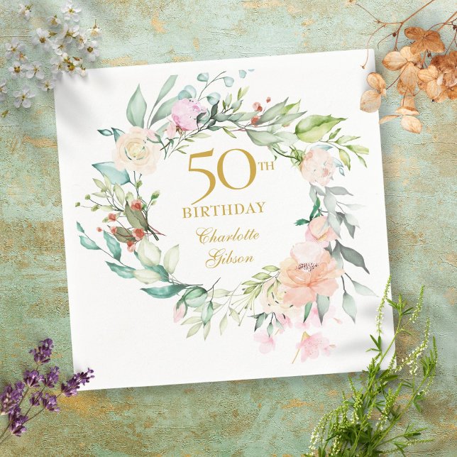Serviette En Papier Sweet Summer Roses Garland 50e anniversaire (Créateur téléchargé)