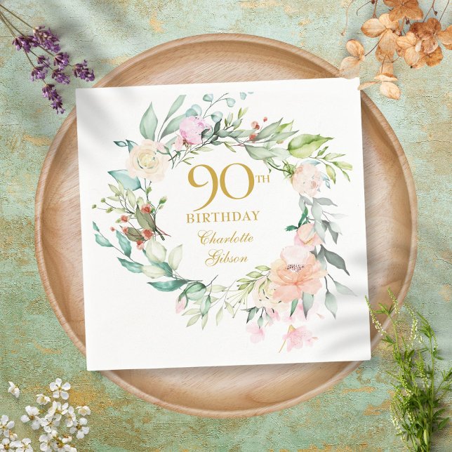 Serviette En Papier Sweet Summer Roses Garland 90e anniversaire (Créateur téléchargé)