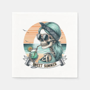 Serviette En Papier Sweet Summer Skeleton Retro Sunset Design