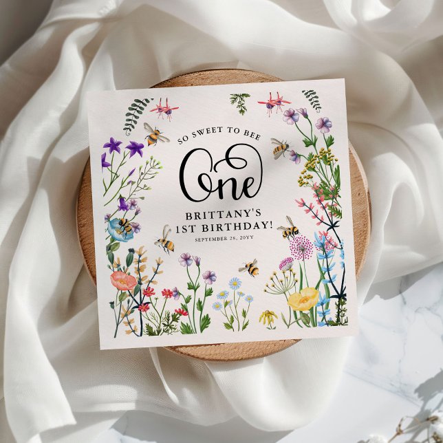 Serviette En Papier 'Sweet to Bee' Fleur sauvage & BumbleBee 1er anniv (Créateur téléchargé)