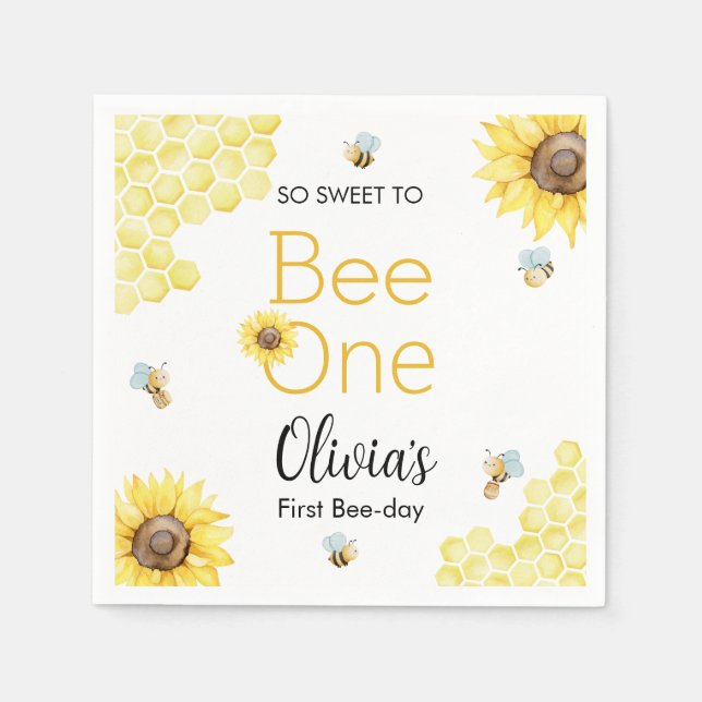 Serviette En Papier Sweet To Bee One First Bee Day Anniversaire (Devant)