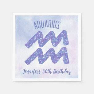Serviette En Papier Symbole d'astrologie violette Cute Aquarius fête d