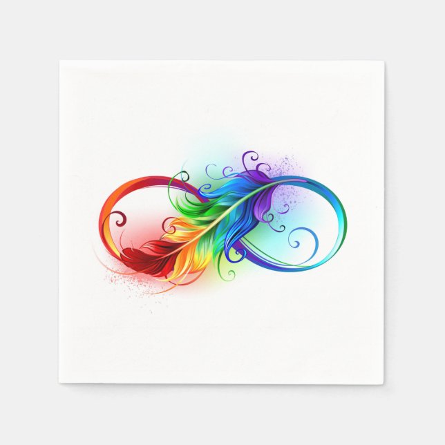 Serviette En Papier Symbole d'infini avec plume arc-en-ciel (Devant)