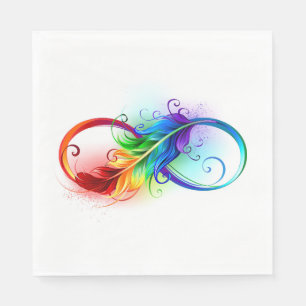 Serviette En Papier Symbole infini avec plume arc-en-ciel