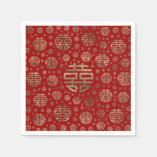 Serviette En Papier Symbole motif Double Bonheur - Or sur rouge