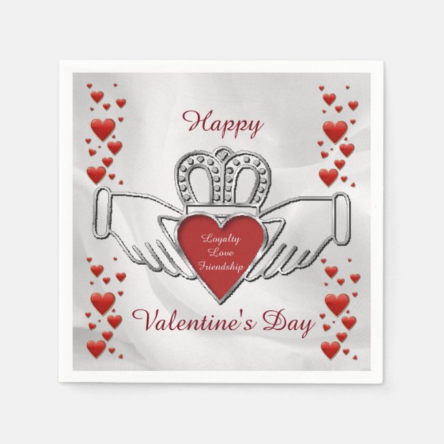 Serviette En Papier SYMBOLE Satin Blanc Claddagh Valentine Napkins (Devant)