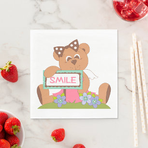 Serviette En Papier Symbole Teddy Bear with Bow Holding Smile