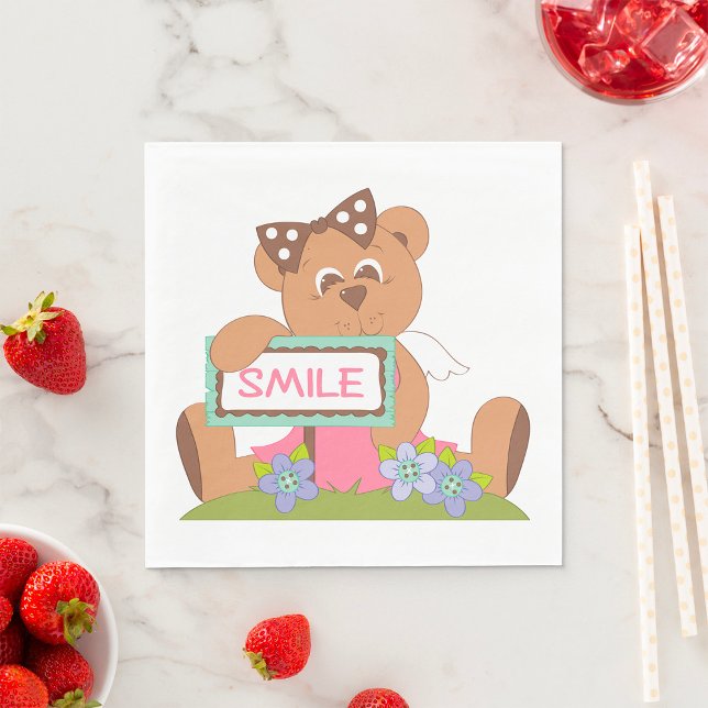 Serviette En Papier Symbole Teddy Bear with Bow Holding Smile (Créateur téléchargé)