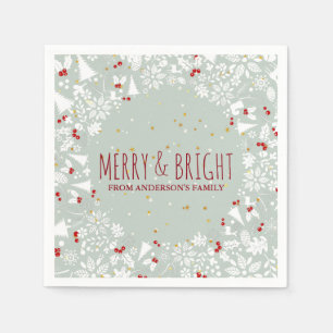 Serviette En Papier Symboles de Noël Joyeux & Bright White & Red