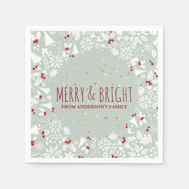 Serviette En Papier Symboles de Noël Joyeux & Bright White & Red (Devant)