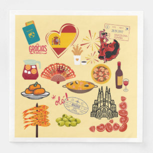 Serviette En Papier Symboles espagnols Amateurs de voyage
