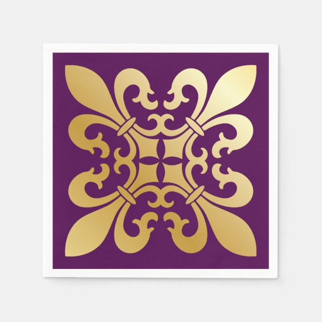 Serviette En Papier Symboles Fleur de Lis violet (Devant)