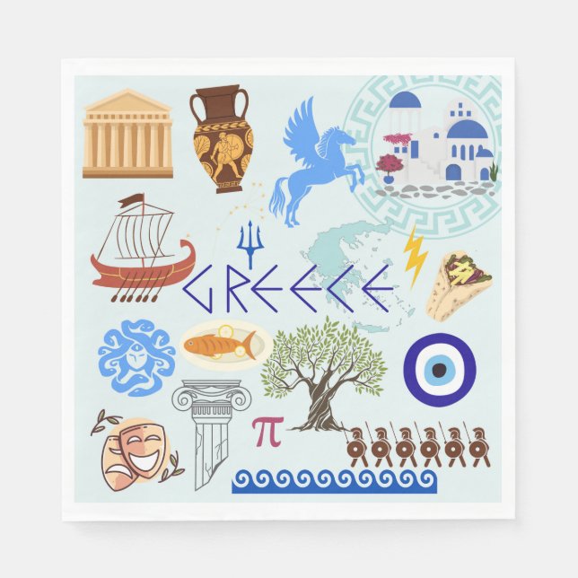 Serviette En Papier Symboles grecs Amateurs de voyage (Devant)