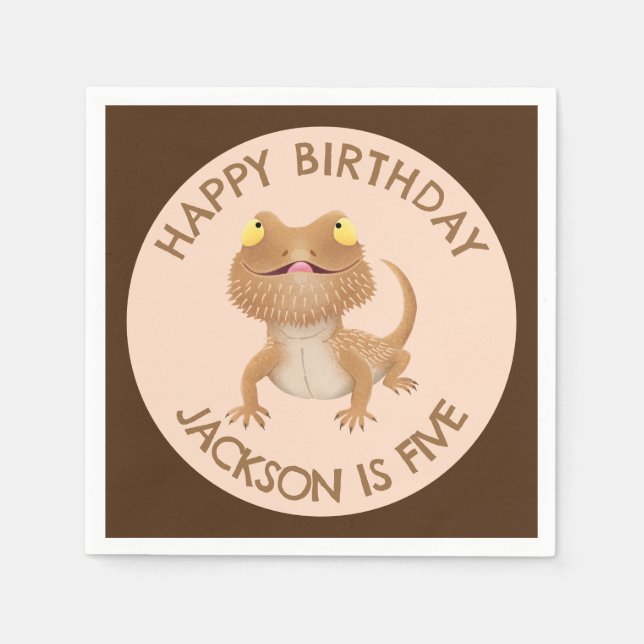Serviette En Papier Sympa anniversaire barbu personnalisées de lézard  (Devant)