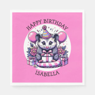 Serviette En Papier Sympa Possum d'anniversaire de fille personnalisée