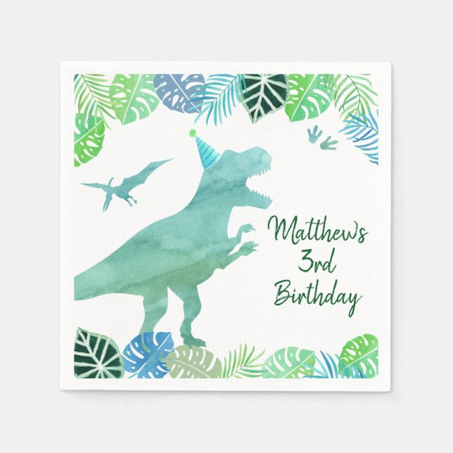 Serviette En Papier T-Rex Dinosaur Végétal Anniversaire (Devant)