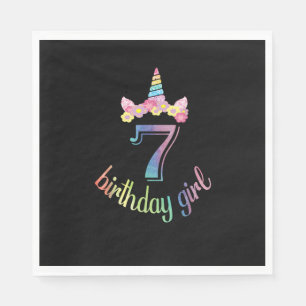 Serviette En Papier T-shirt pour fille d'anniversaire de licorne 7 ans