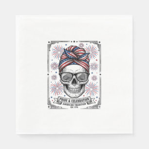 Serviette En Papier T-shirt vintage gravure crâne patriotique feu d'ar