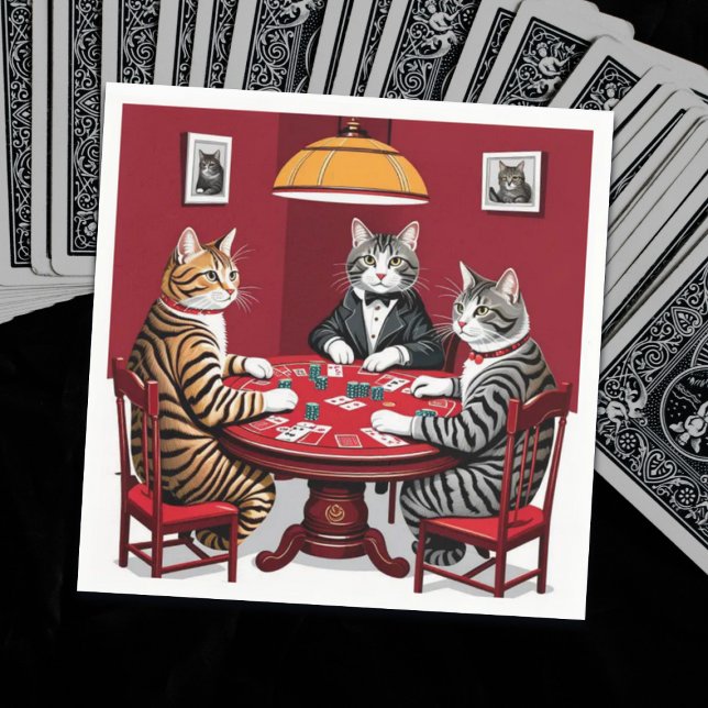 Serviette En Papier Tabby Cats Jouer Au Poker (Créateur téléchargé)