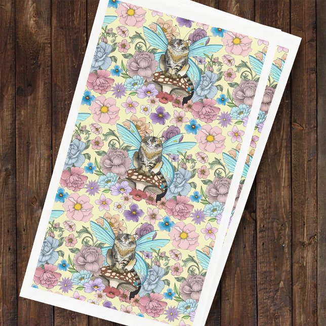Serviette En Papier Tabby Fairy Chat champignon Floral (Créateur téléchargé)