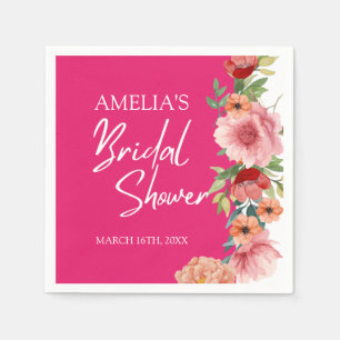 Serviette En Papier Table de baby shower mariage rose vif aquarelle fl