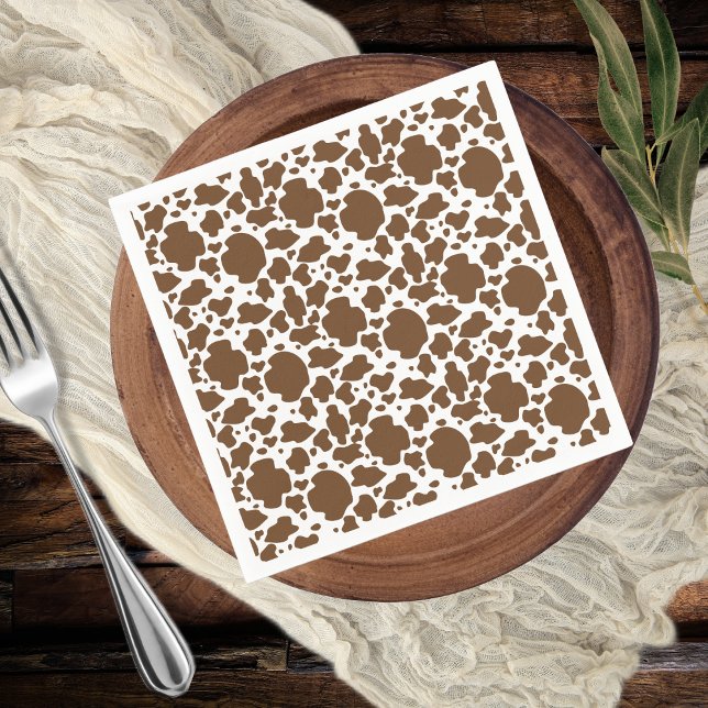 Serviette En Papier Taches de vache marron motif faux cuir de vache (Brown Cow Spots Faux Cowhide Pattern Paper Napkins)
