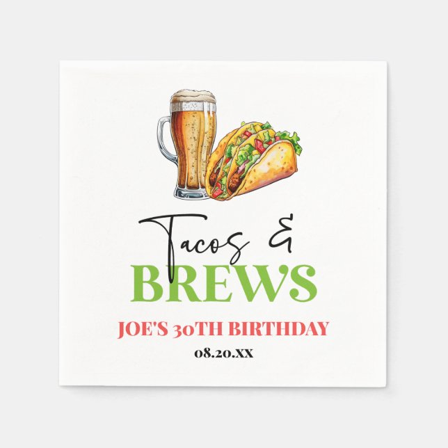 Serviette En Papier Tacos et brasse Bière Verre fête d'anniversaire (Devant)