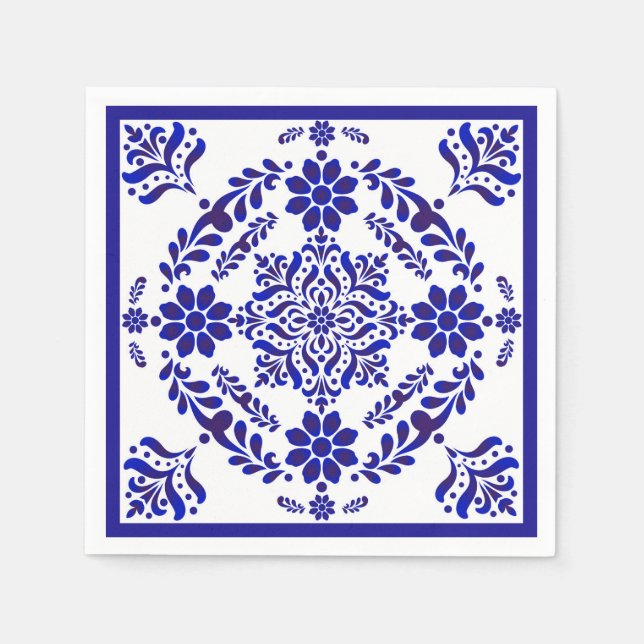 Serviette En Papier Talavera trois bleu et blanc (Devant)