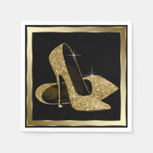 Serviette En Papier Talons hauts pailletés noirs et dorés