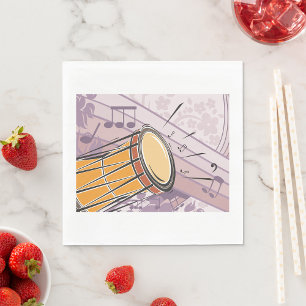 Serviette En Papier Tambour traditionnel Bongo avec notes musicales