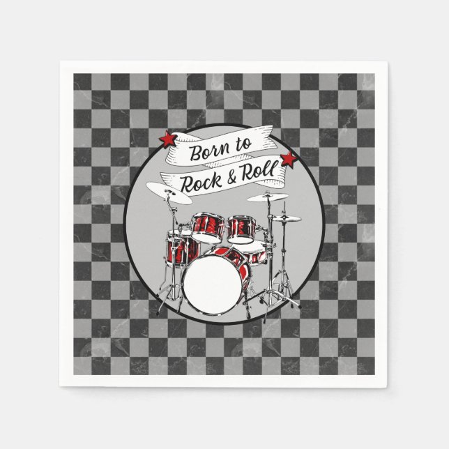 Serviette En Papier Tambours nés à Rock & Roll Drummer Party Drum Kit (Devant)