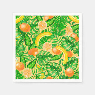 Serviette En Papier Tangerines, bananes et feuilles tropicaux