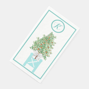 Serviette En Papier Tapisserie d'arbres Orange Topiaire Chinoiserie  S