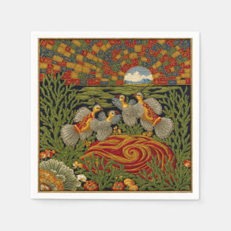 Serviette En Papier Tapisserie verte de style rétro Oiseaux exotiques